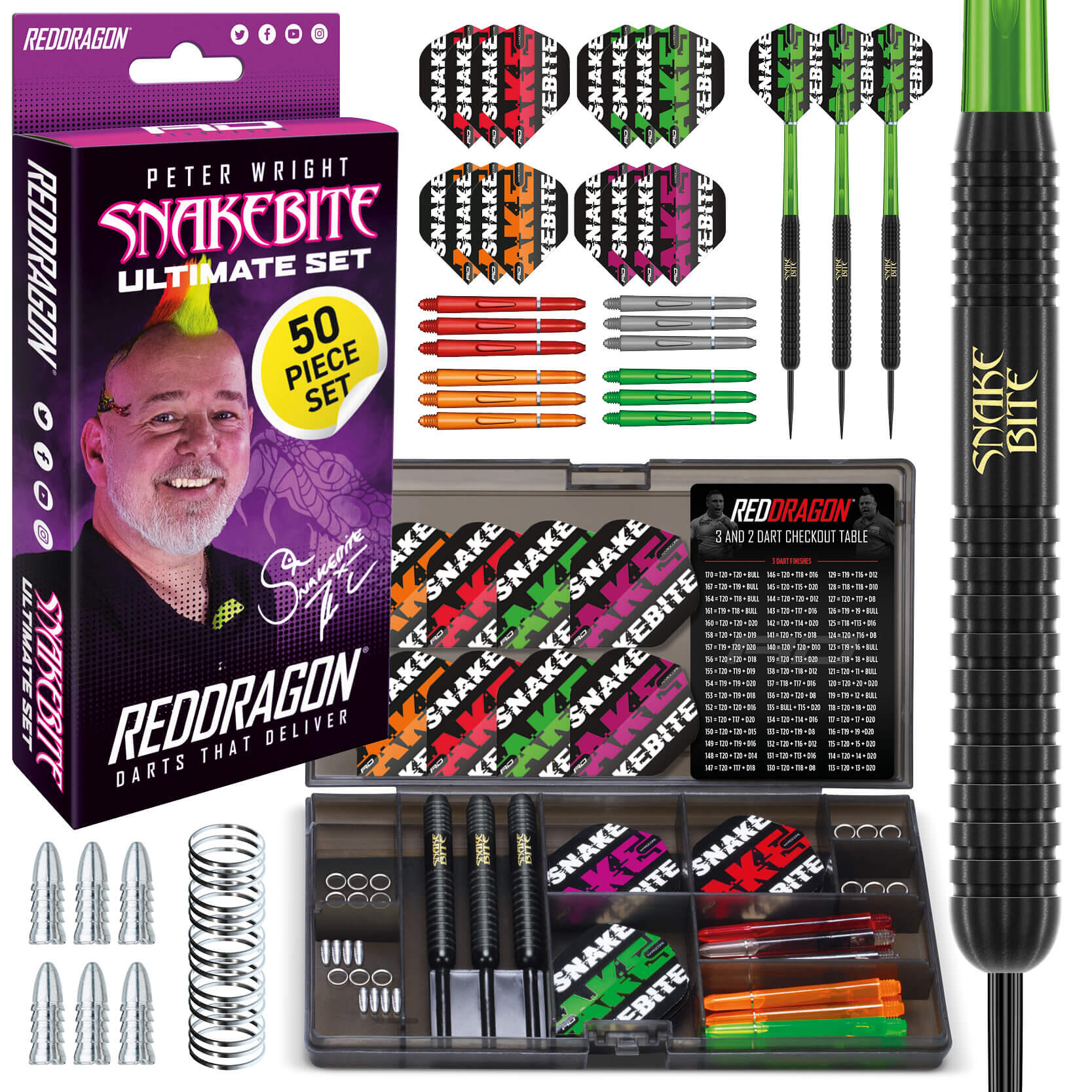 Red Dragon Peter Wright Snakebite Ultimate 50 Piece 22 Gram Darts Set 1/5