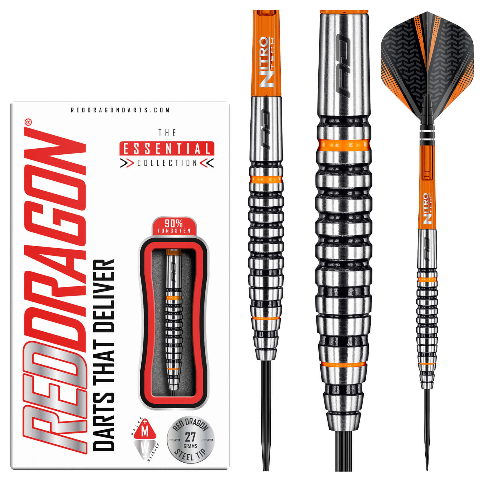 RED DRAGON DARTS Amberjack 14: 27g Tungsten Darts Set with Flights and Stems