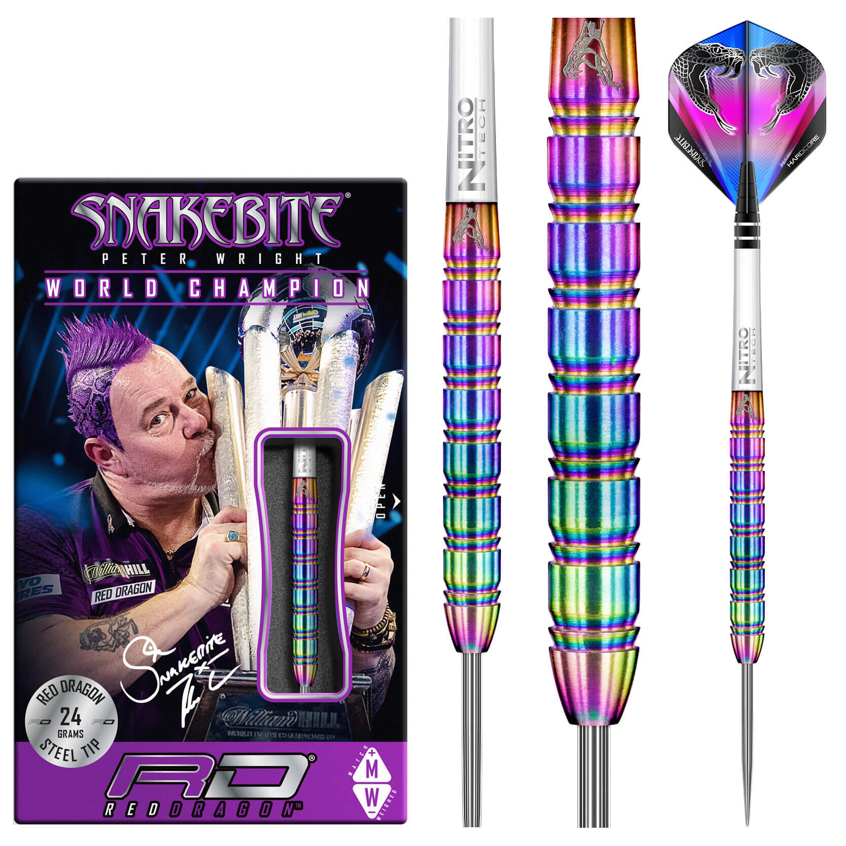 Peter Wright Snakebite 1: 24g Tungsten Darts Set with Flights and Stems 1/5