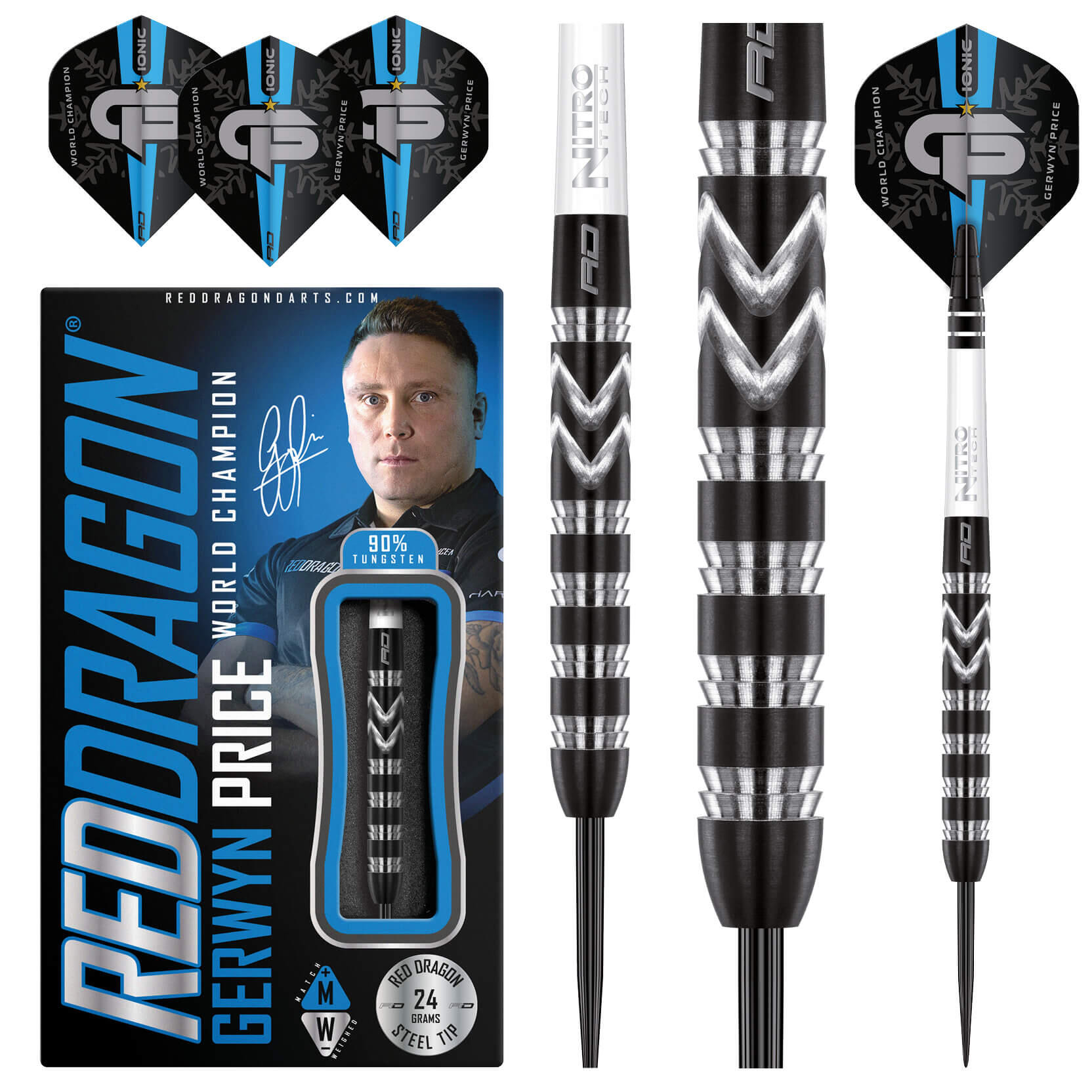 Red Dragon Gerwyn Price Iceman WC 24g Tungsten Darts Set with Flights and Stems 1/5