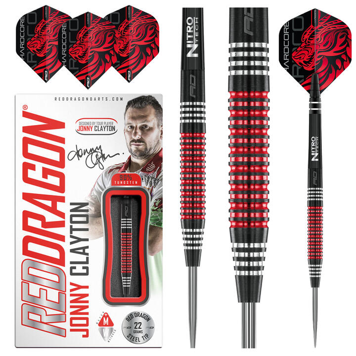 Red Dragon Jonny Clayton PL SE 22g Tungsten Darts Set with Flights and
