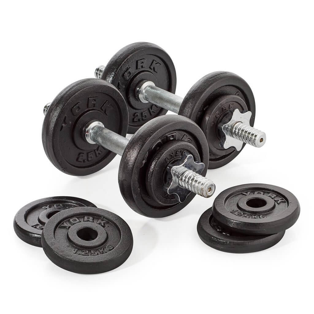 York 20kg Cast Iron Dumbbell Weight Spinlock Set 1/2