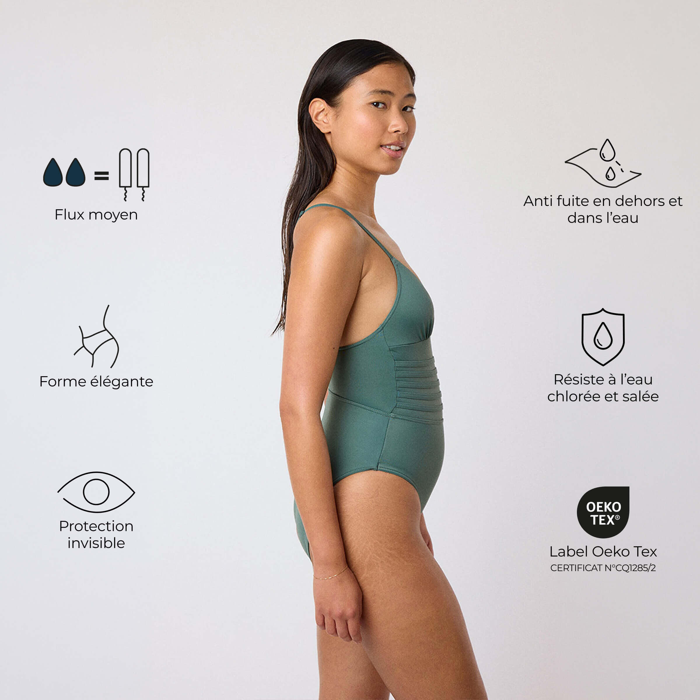 Maillot de Bain Menstruel 1 pièce Femme Néréides - Flux Moyen 2/8
