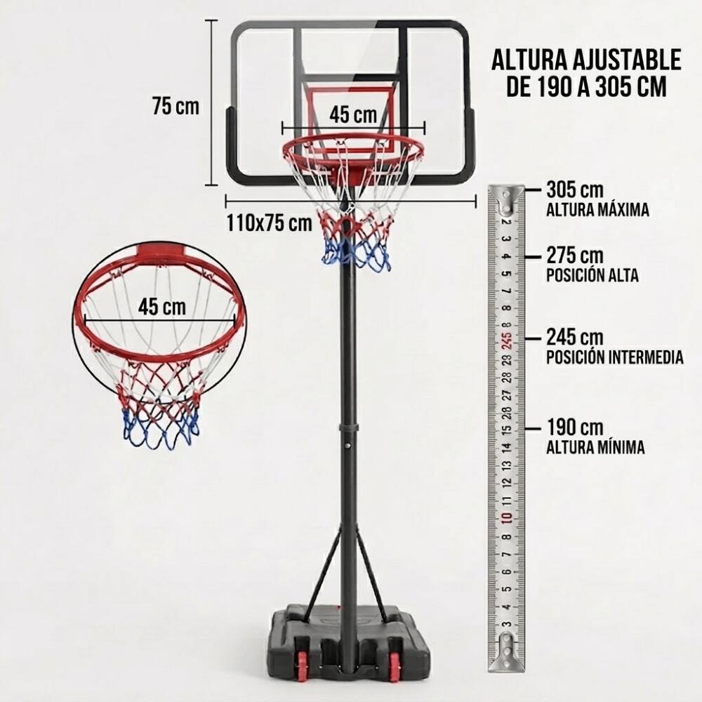 Devessport Panier de basket réglable en hauteur 190 – 305 cm 2/7