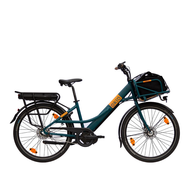 Vélo porteur électrique - Missive 7 vitesses Bleu canard + sacoche avant