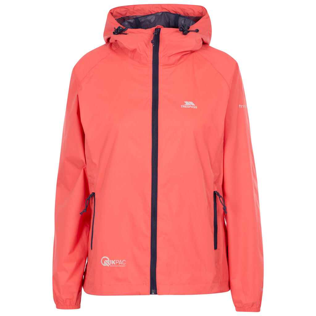 Womens Lightweight Hooded Full Zip Packaway Shell Rain Jacket - Qikpac