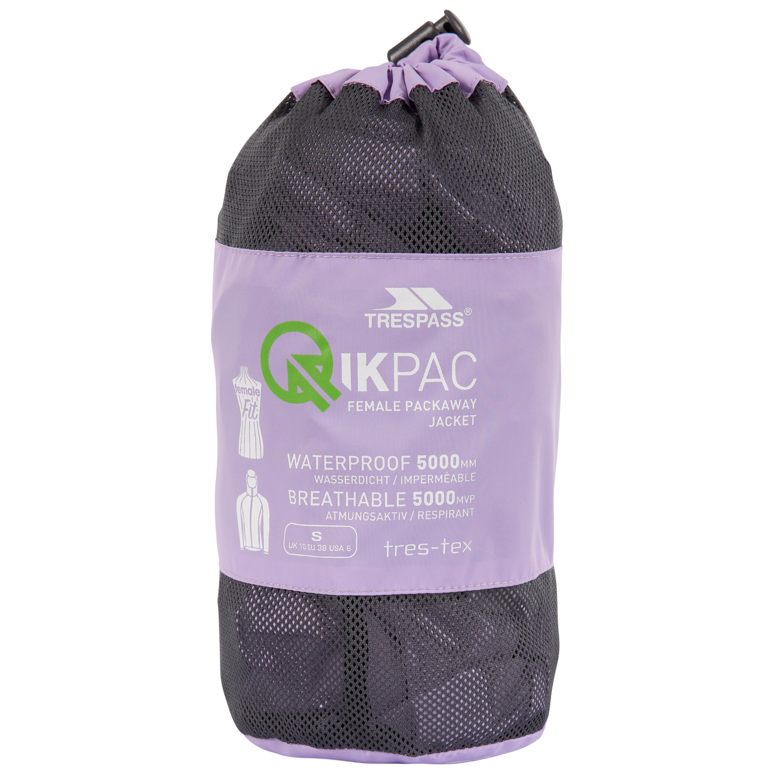 Chaqueta impermeable con capucha y cremallera para mujer Trespass Qikpac 3/6