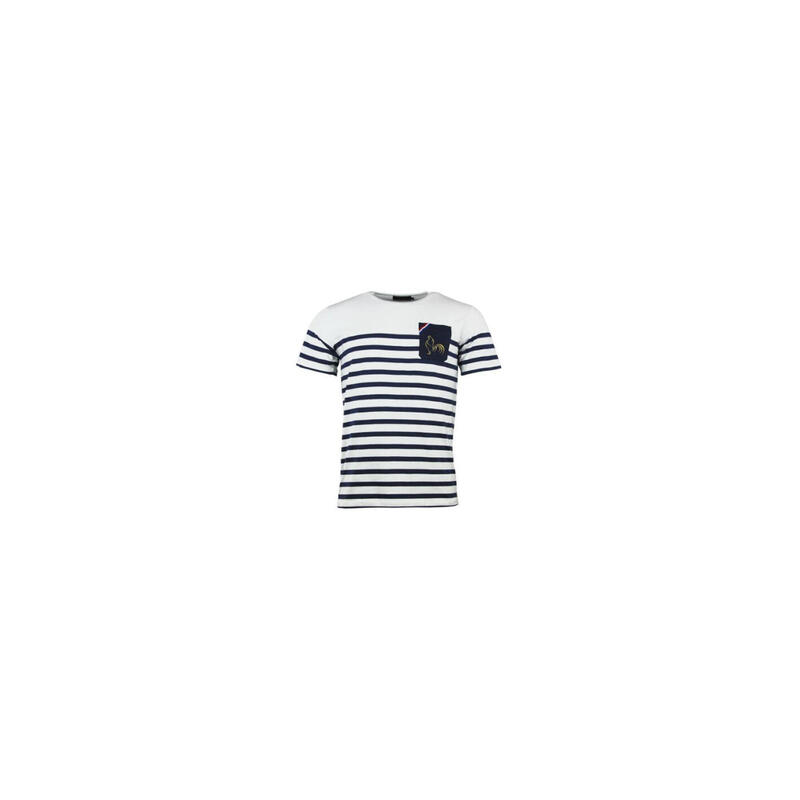 T-shirt Religion Rugby France Marinière Blanc et bleu marine