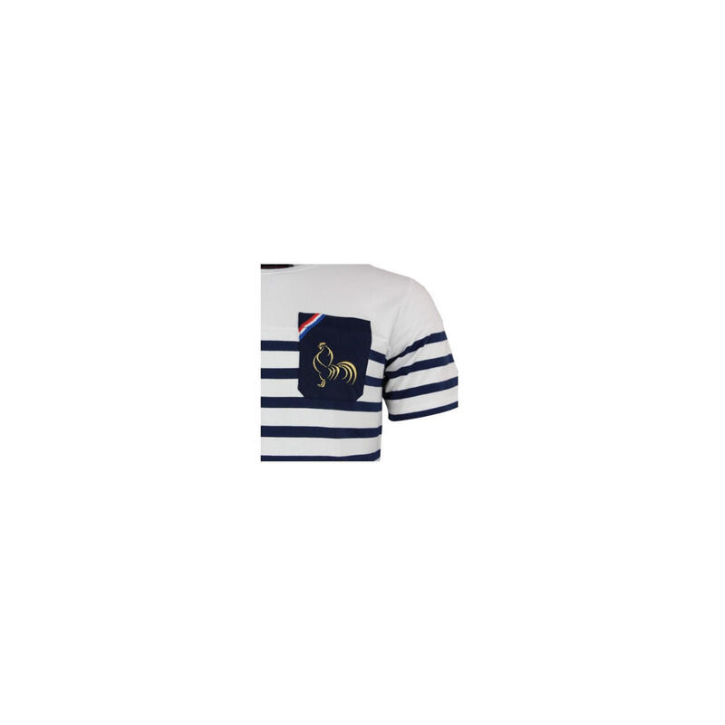 T-shirt Religion Rugby France Marinière Blanc et bleu marine
