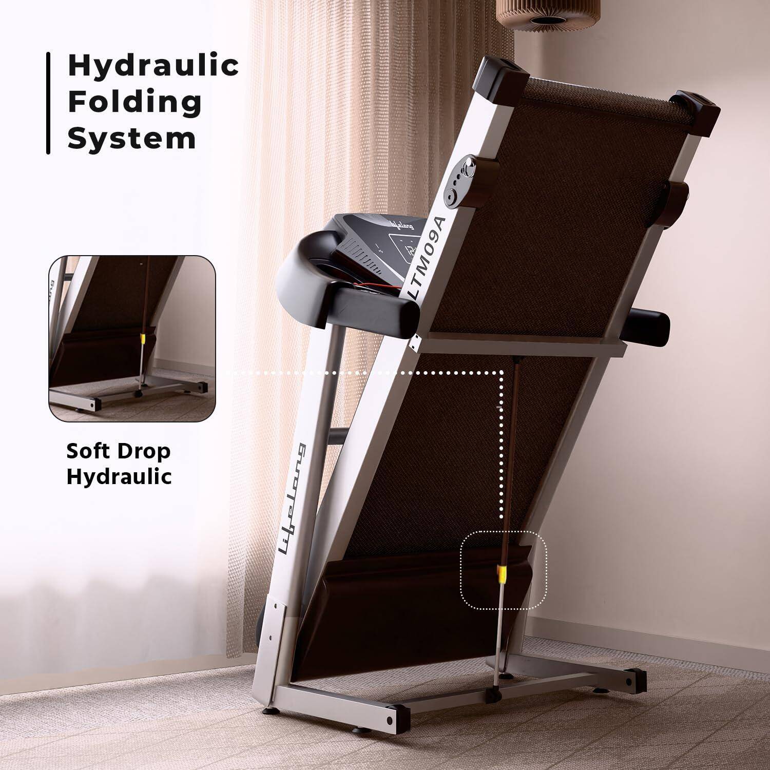 Lifelong FitPro (4 HP Peak) 3 Level Manual Incline |Hydraulic Folding Motorized Treadmill for Home |12 Preset Workouts, Max Speed 12km/hr &amp; Bluetooth Speaker with Max. User Weight 100Kg -  2