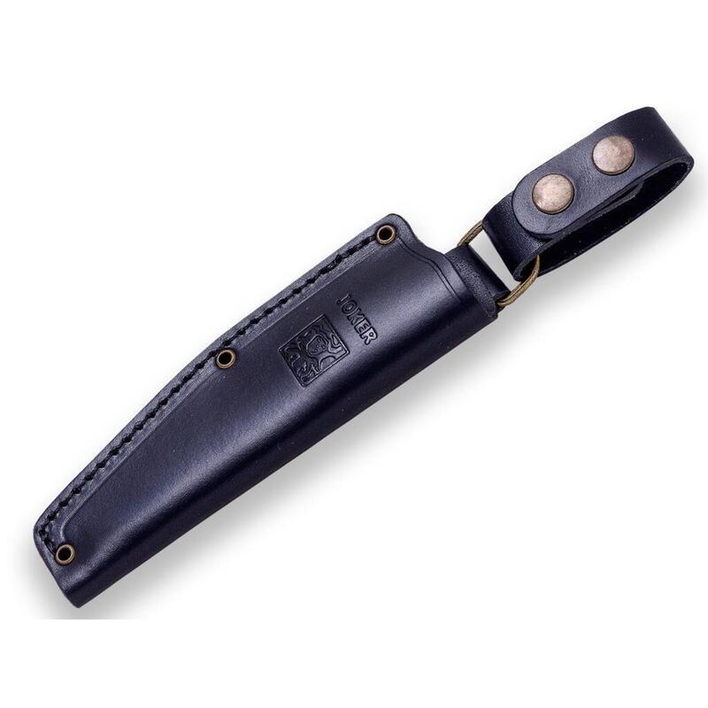 Cutit Joker Bushcrafter cu teaca piele, lama otel inox 10.5 cm, maner micarta