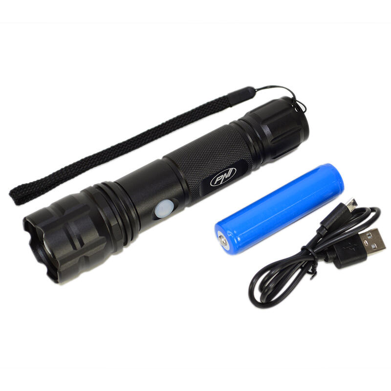 PNI Adventure F10 aluminium zaklamp met 1x6W led, 500lm tot 200m focus, met batt