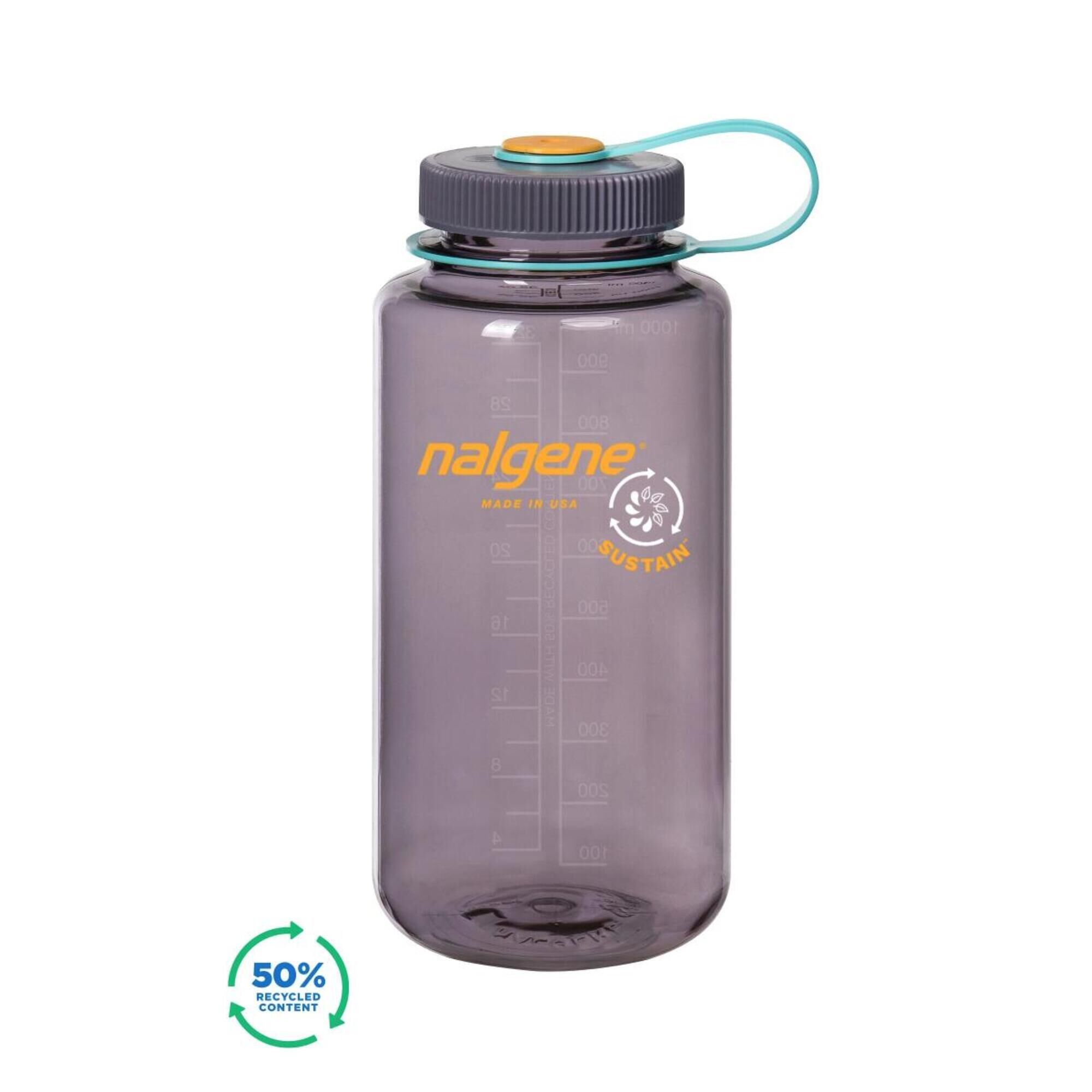 NALGENE 1L Wide Mouth Sustain Water Bottle - Made From 50% Plastic Waste - Aubergine