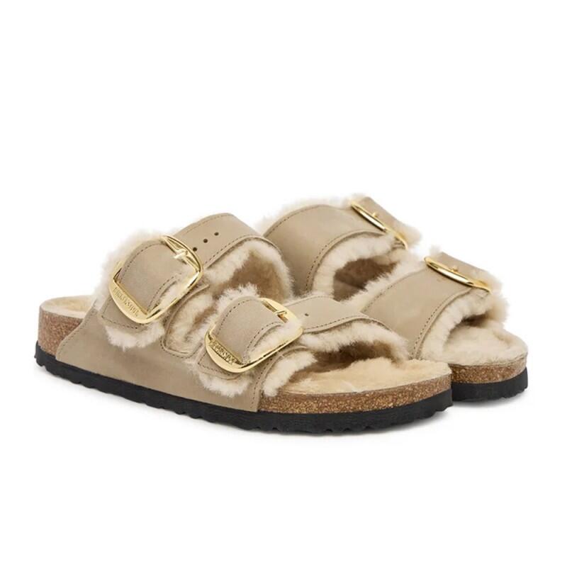 Sandales Plates Femme Birkenstock Arizona Shearlg Marron 2/4