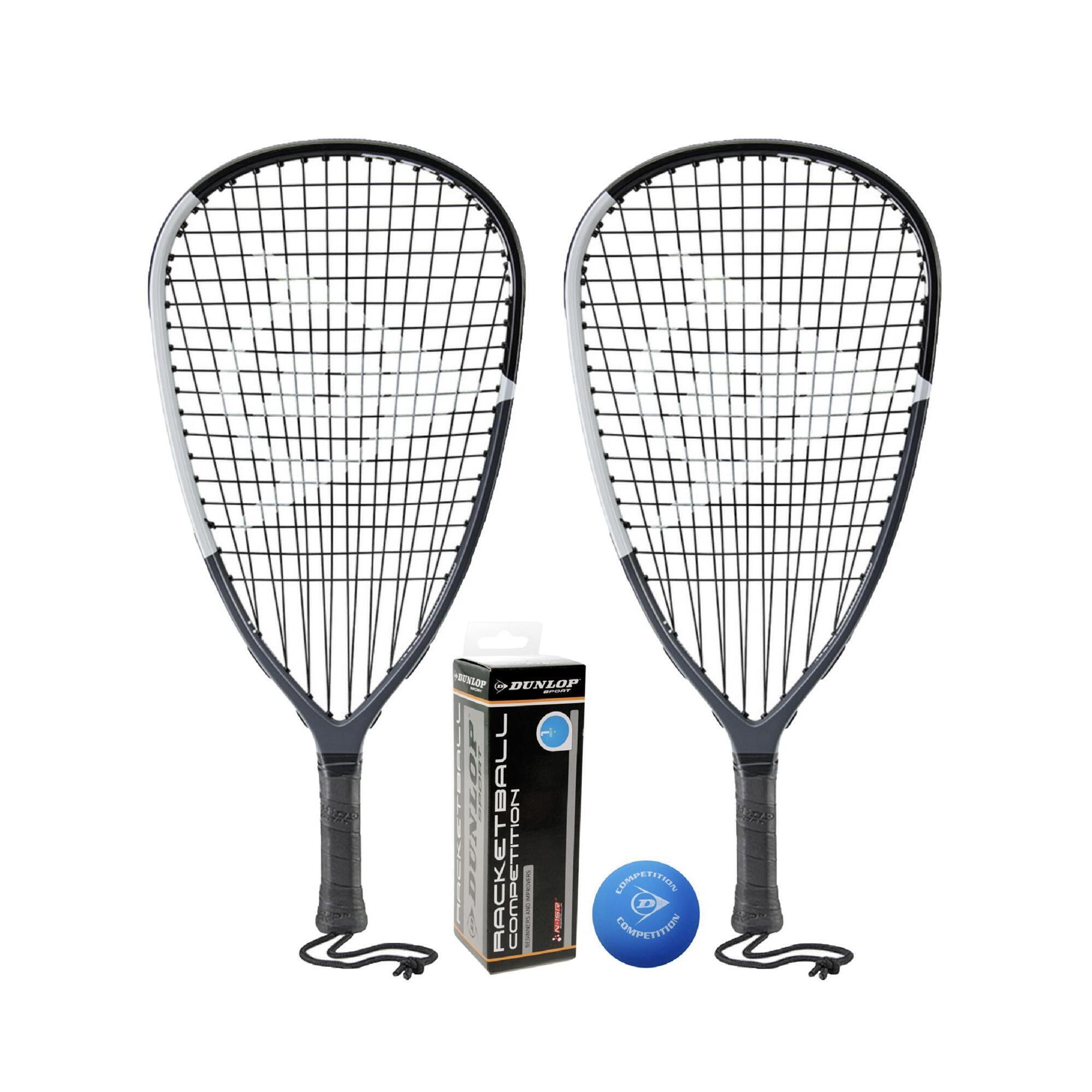 DUNLOP 2 x Dunlop Blackstorm Racketball Rackets + 3 Balls