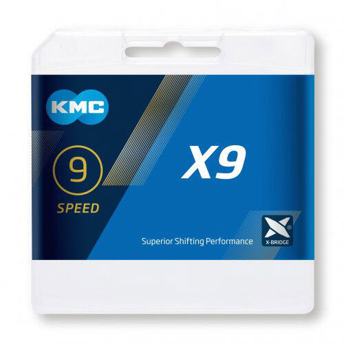 Chaîne KMC X9 argent/gris 1/2x1128, 6.6mm, 114 L 9 vitesses.