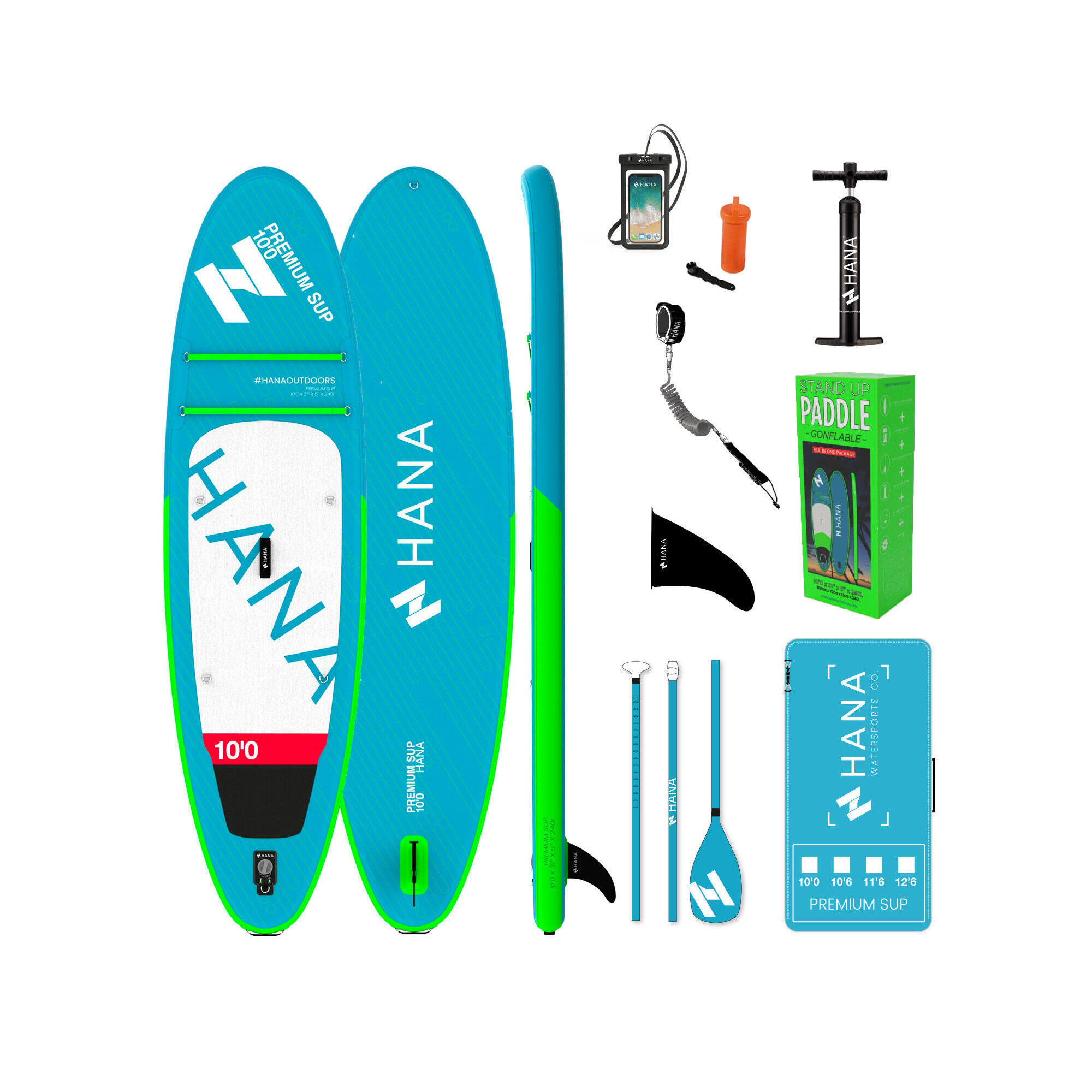 HANA OUTDOORS Kompletní sada nafukovacího paddleboardu 10'0 Premium s pouzdrem na telefon