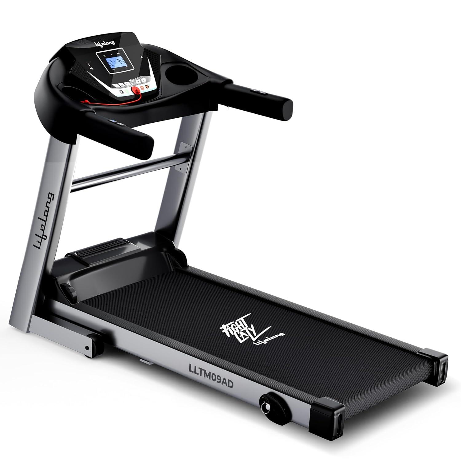 Lifelong FitPro (4HP Peak) Motorized Treadmill for Home Use | 0.8–12 km/h Speed, 3-Level Incline, 12 Preset Programs | Foldable Soft-Drop, Whisper-Quiet DC Motor, Bluetooth; Speakers
