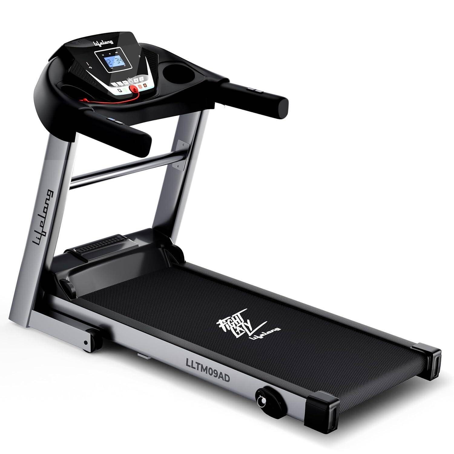 Lifelong FitPro (4HP Peak) Motorized Treadmill for Home Use | 0.8–12 km/h Speed, 3-Level Incline, 12 Preset Programs | Foldable Soft-Drop, Whisper-Quiet DC Motor, Bluetooth; Speakers -  1