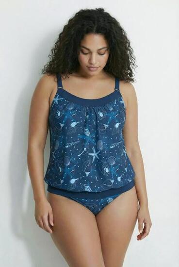 Femme Tankini motif coquillages bonnets souples et bretelles ajustables