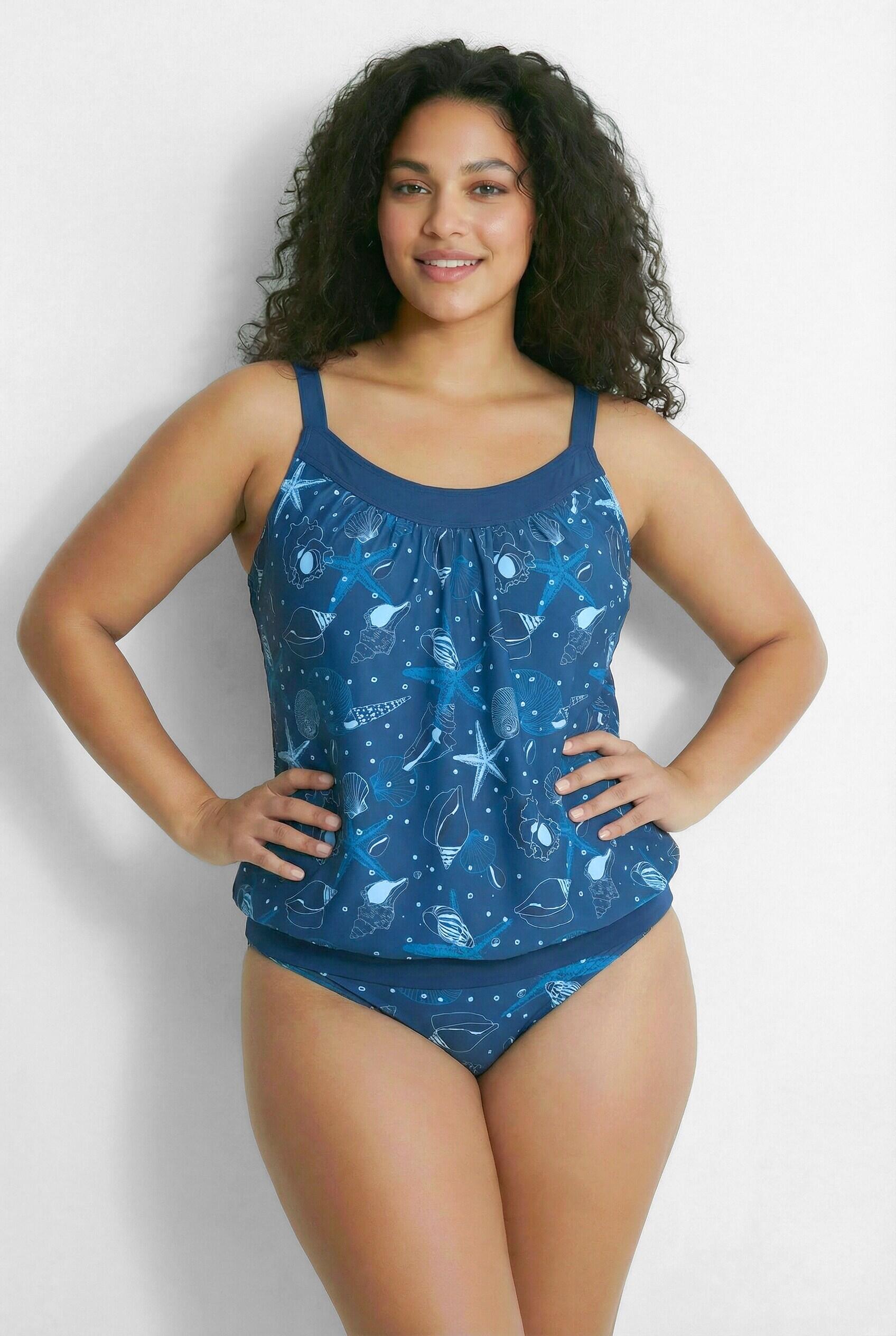 Femme Tankini motif coquillages bonnets souples et bretelles ajustables 6/7