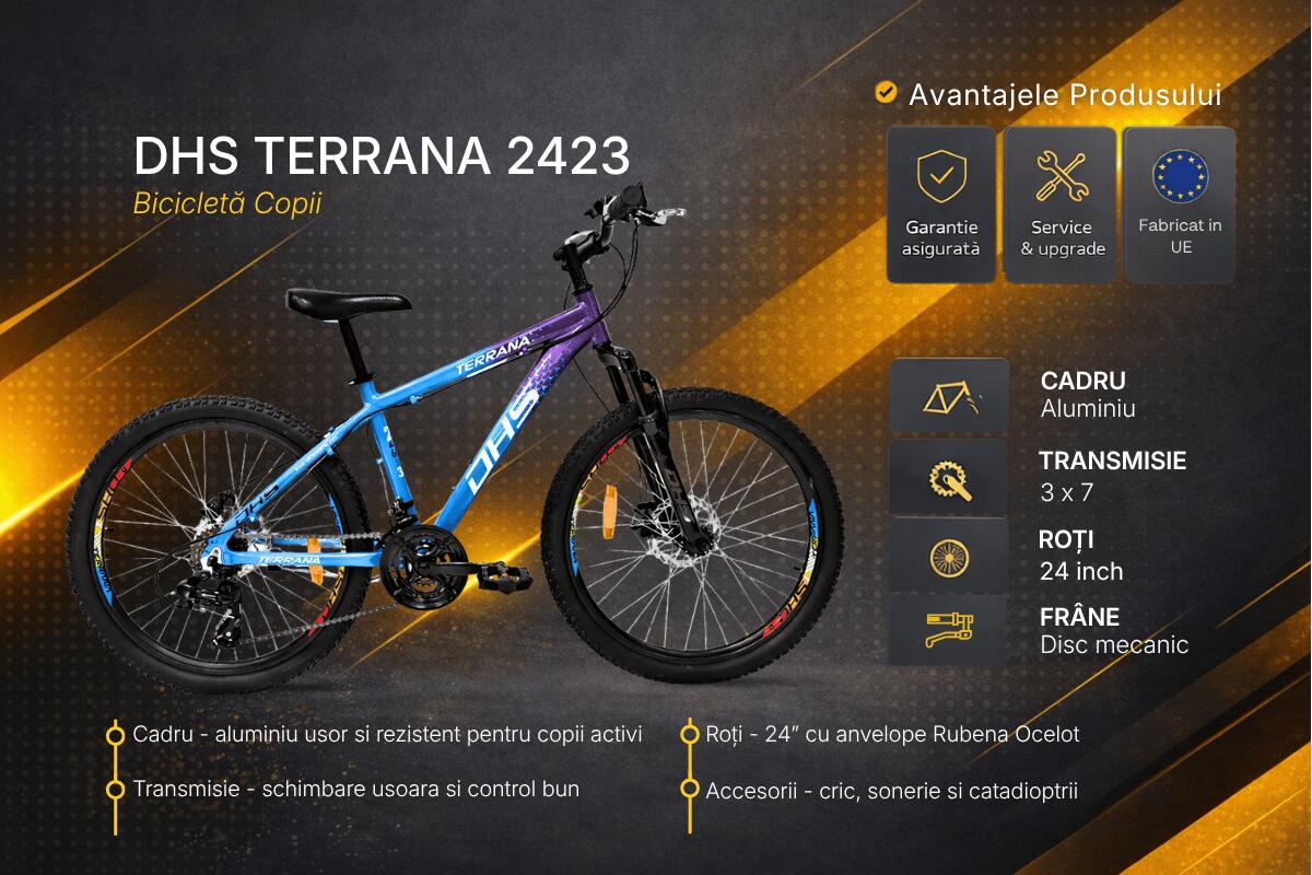 Bicicleta Copii Dhs Terrana 2423, model 2026 - 24 Inch, Violet-Albastru 3/7