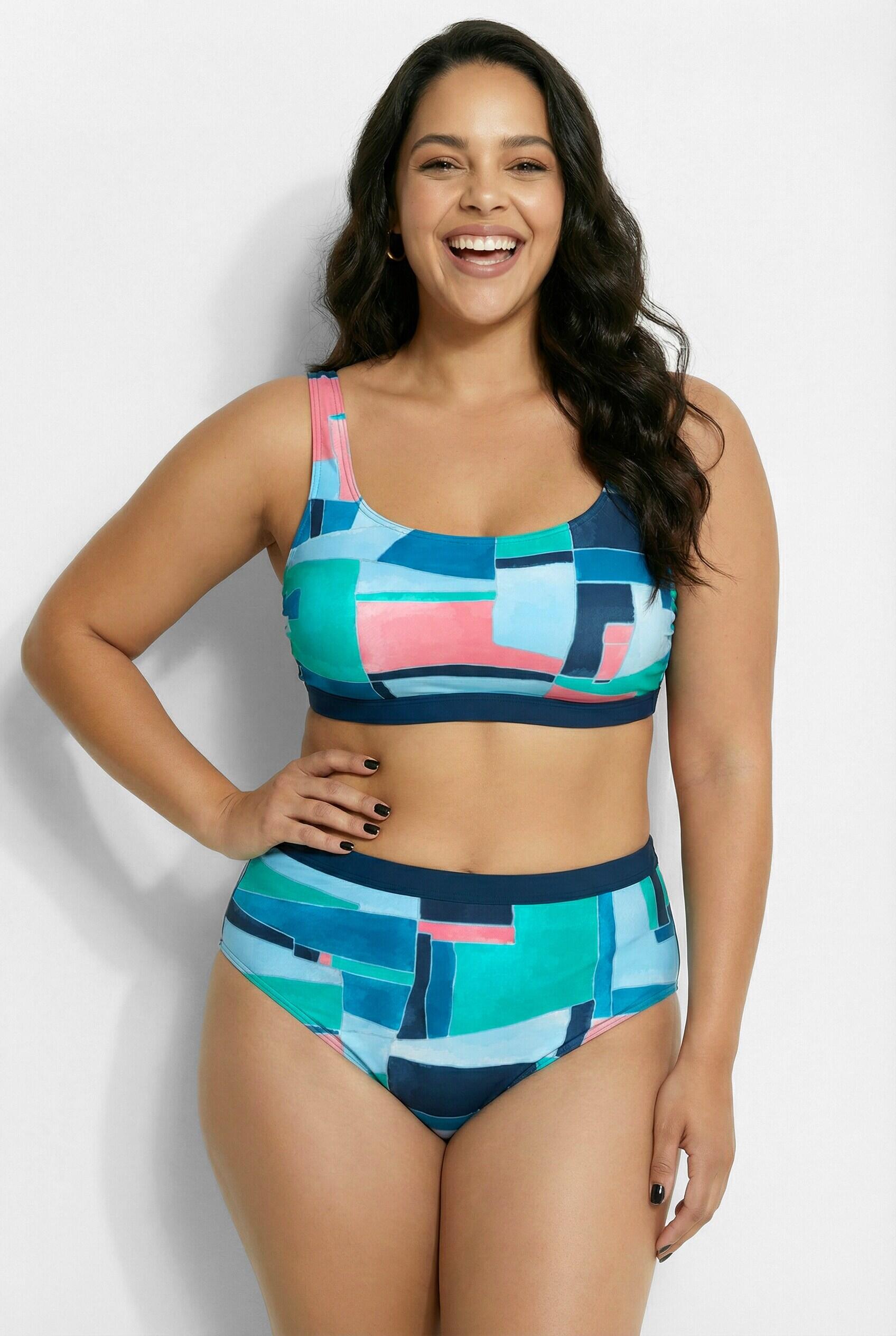 Dames Bikini grafische print zachte cups verstelbare bandjes 6/7