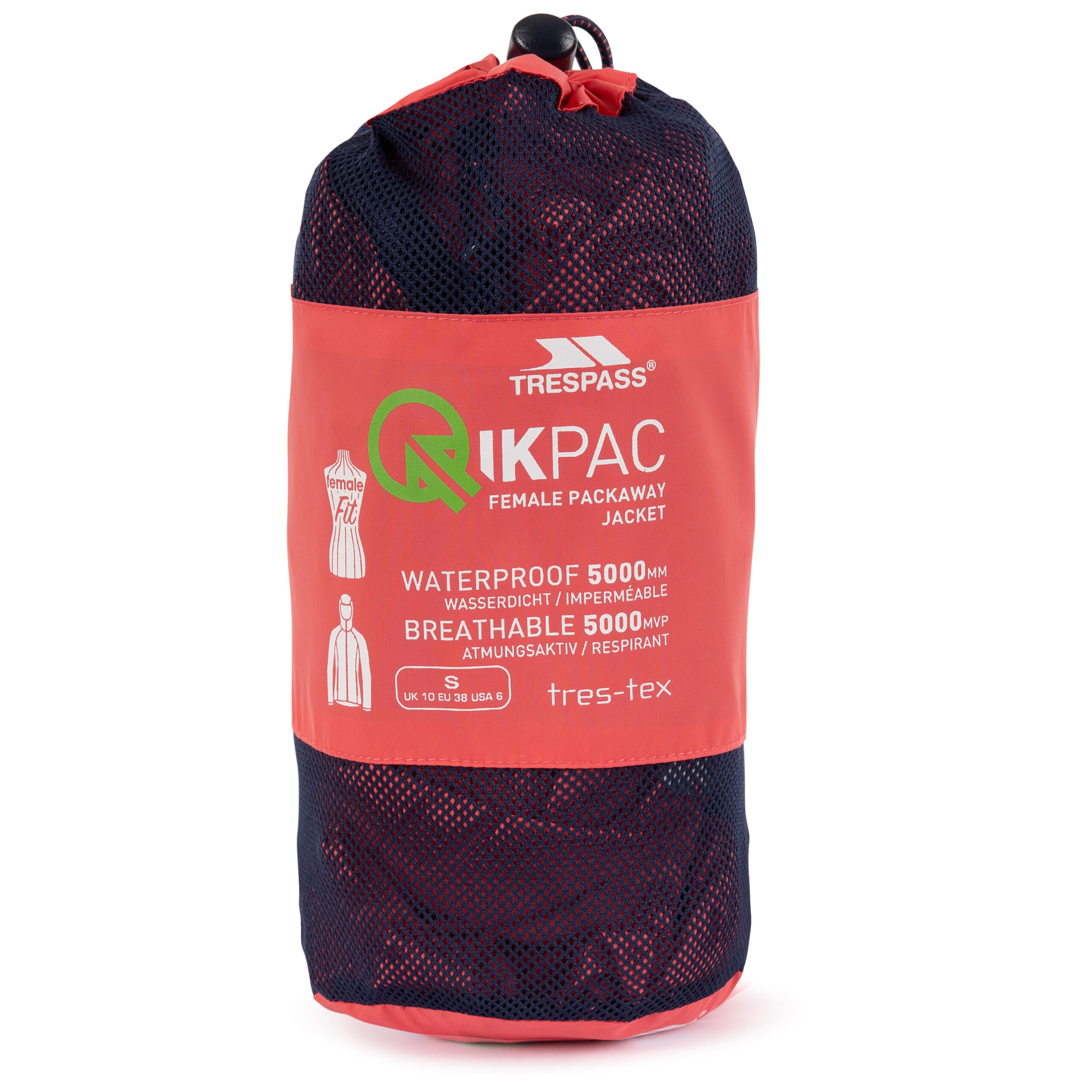 Chaqueta impermeable con capucha y cremallera para mujer Trespass Qikpac 3/3