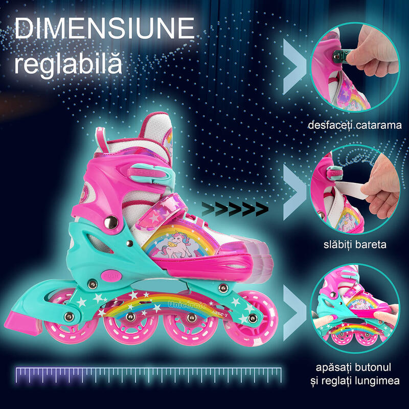 Role reglabile Unicorn Fantasy,roti luminoase, M(35-38), roz