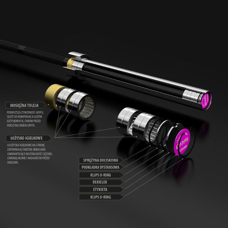 Gryf olimpijski 2100 mm GCFD450 + zaciski ZG1000 BLACK HMS Premium