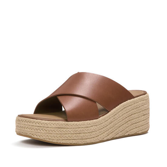 FITFLOP FitFlop Platfforms Espadrille Leather Wedge Cross Slides DIEPBRUIN 37