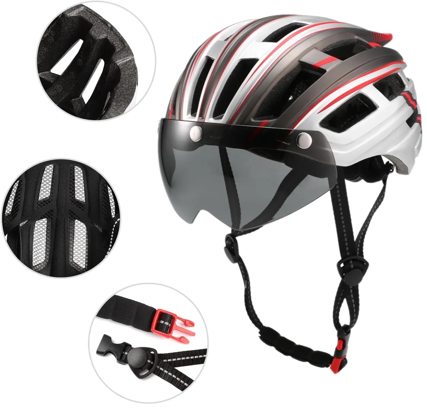 Casca protectie bicicleta, aerodinamica, viziera magnetica detasabila, stop led 2/7