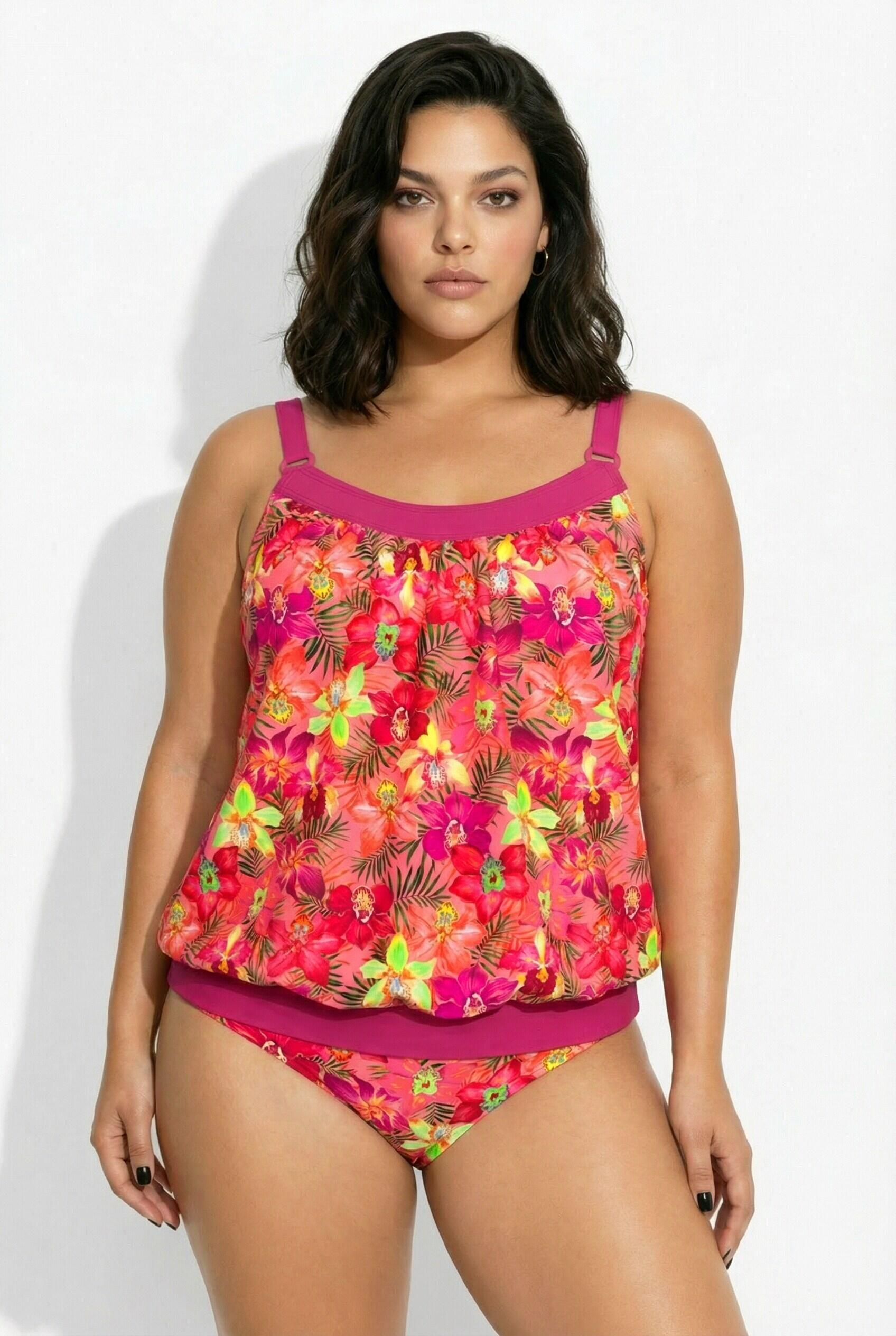 Femme Tankini motif à fleurs bonnets souples et base élastique 3/5