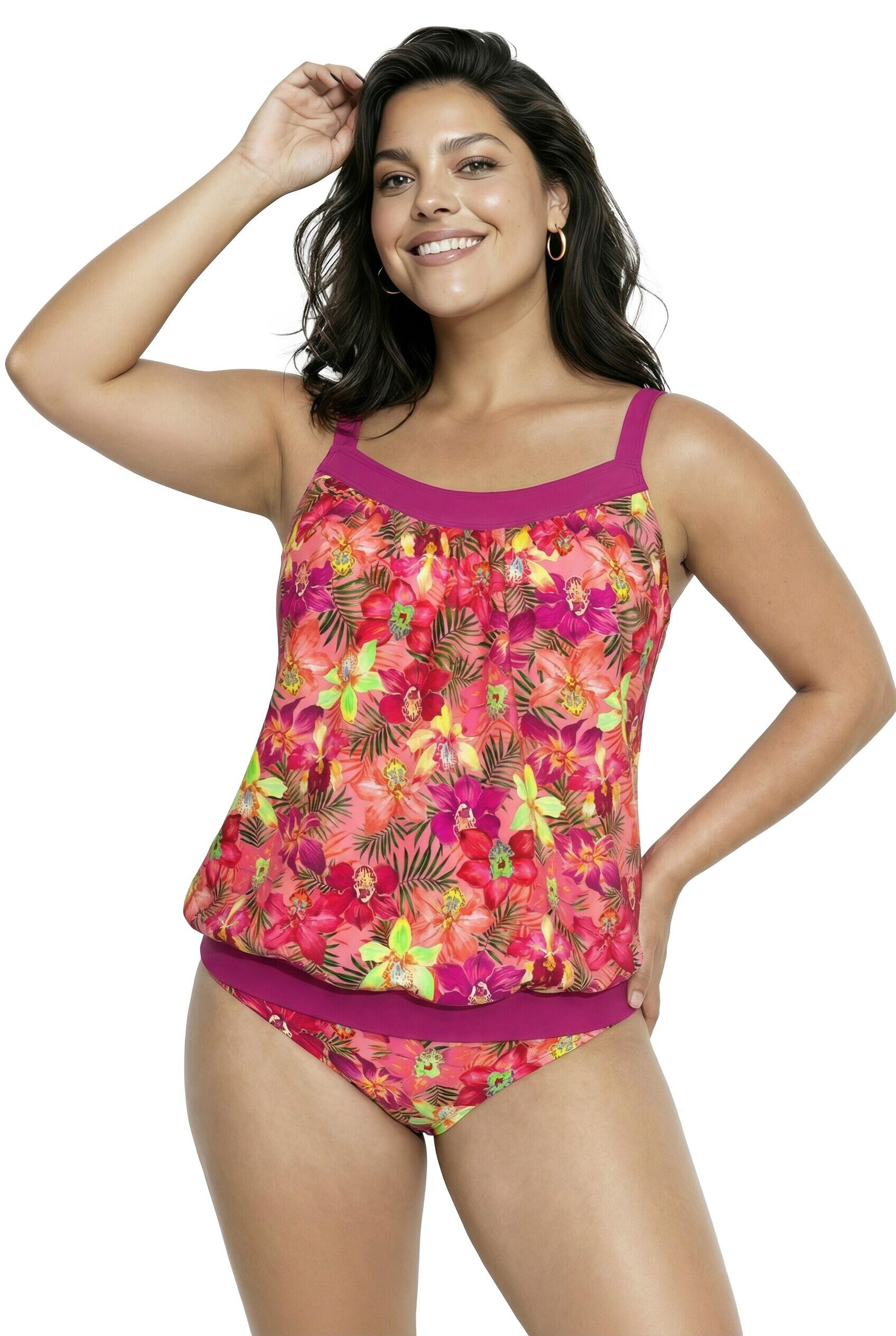 Femme Tankini motif à fleurs bonnets souples et base élastique 4/5