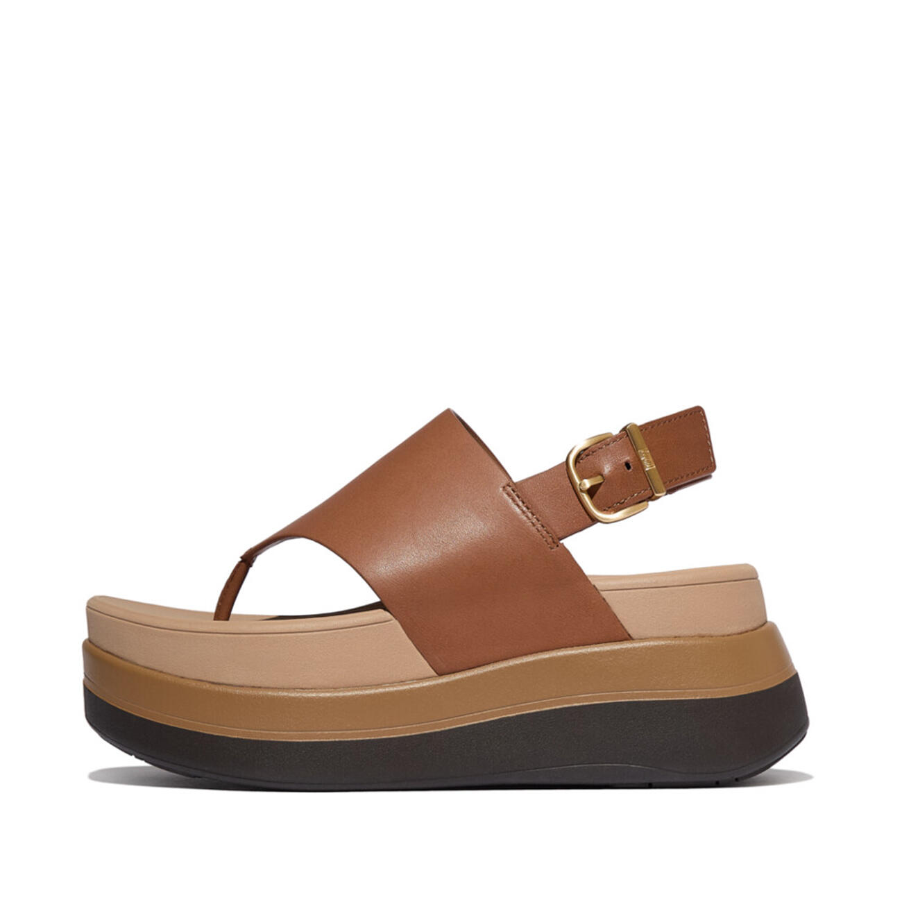 FITFLOP FitFlop F-Mode Stack Leather Back-Strap Toe-Post Sandals  DIEPBRUIN 42 3/7