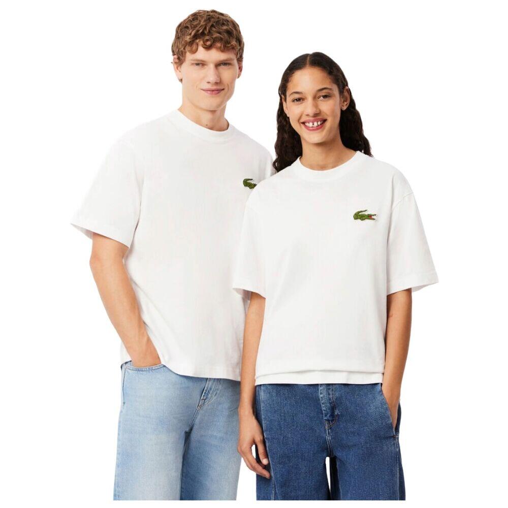 Camiseta Blanca Lacoste de Punto de Algodón de Corte Holgado 3/5
