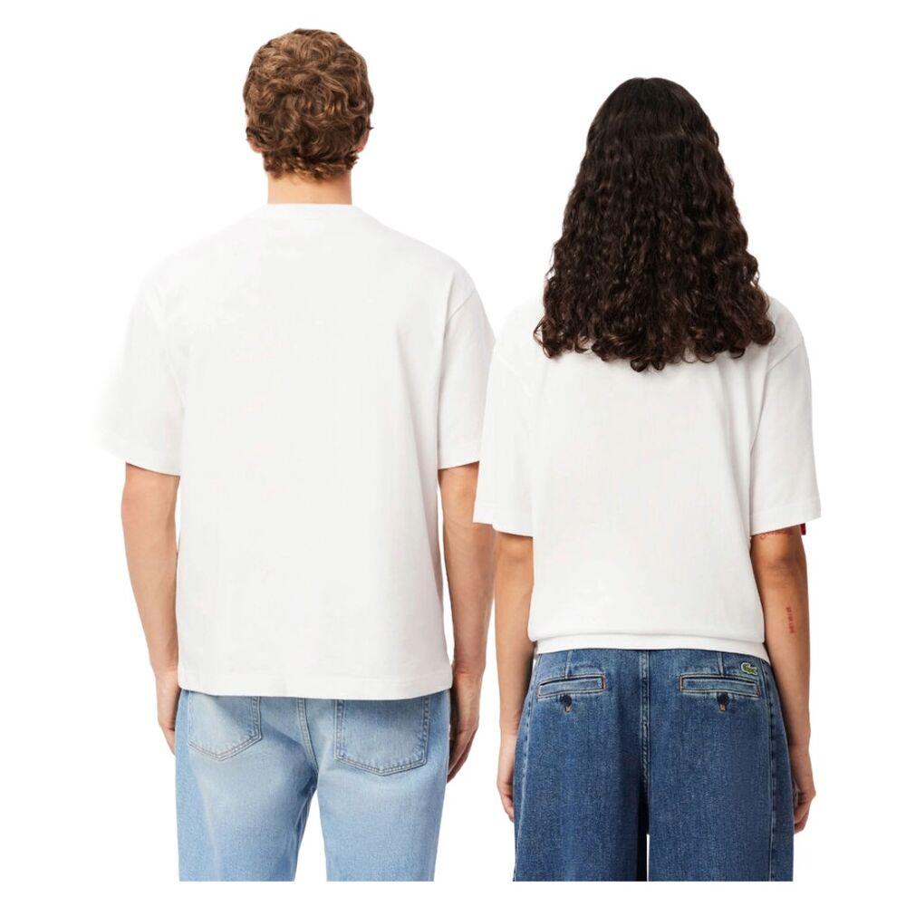 Camiseta Blanca Lacoste de Punto de Algodón de Corte Holgado 2/5