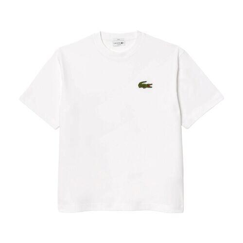Camiseta Blanca Lacoste de Punto de Algodón de Corte Holgado 5/5