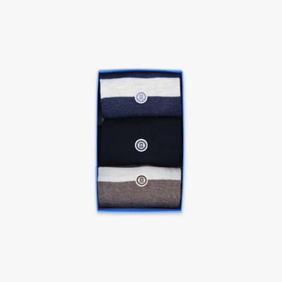Set van 3 paar effen en gestreepte sokken in blauw