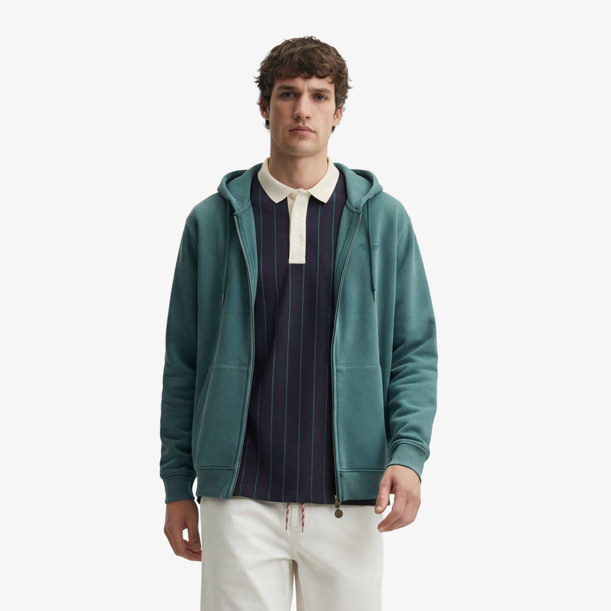 Hoodie met ritssluiting en old-effect in mintgroen katoen 2/5