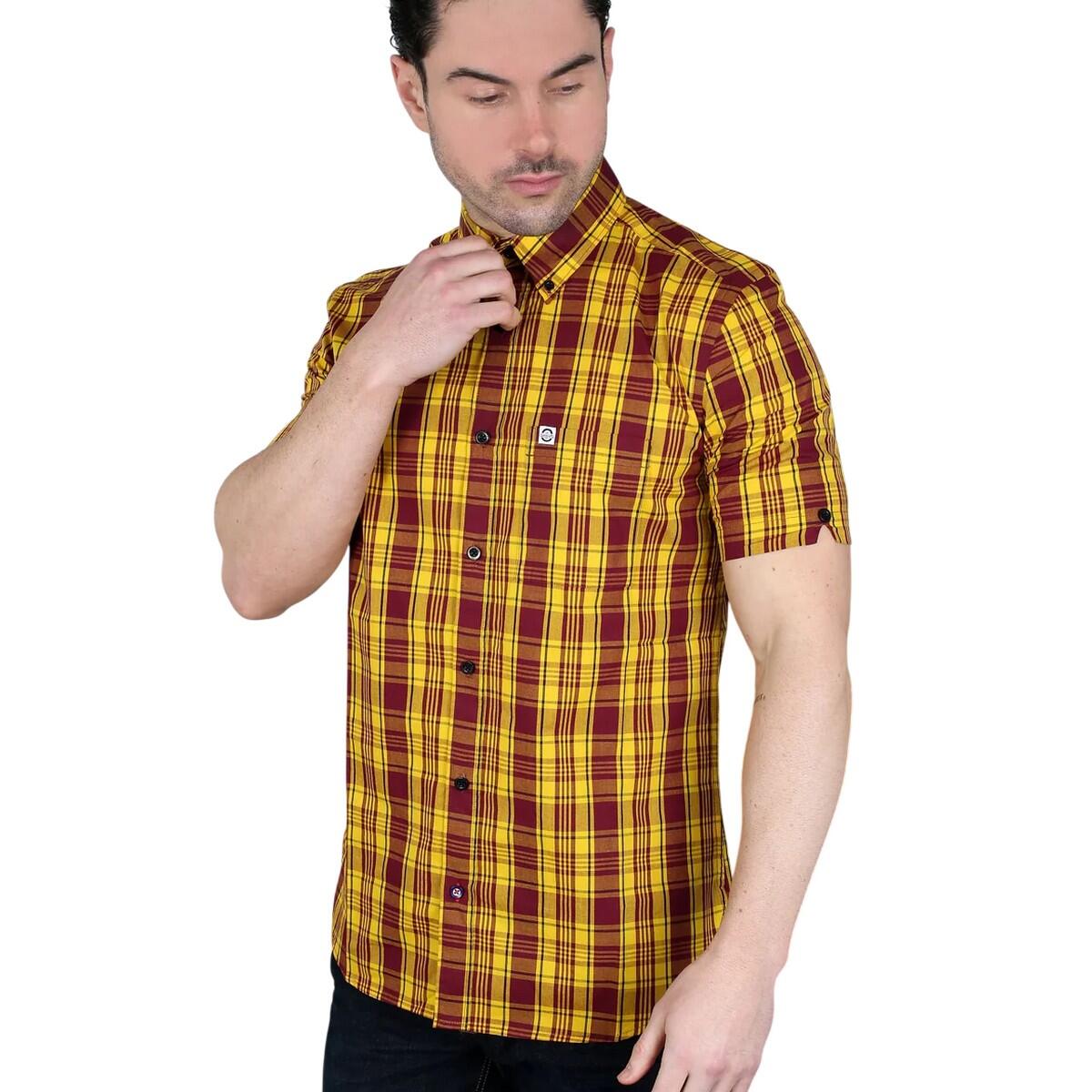 Unisex Adult Checked Shirt (Burgundy/Gold) | Decathlon