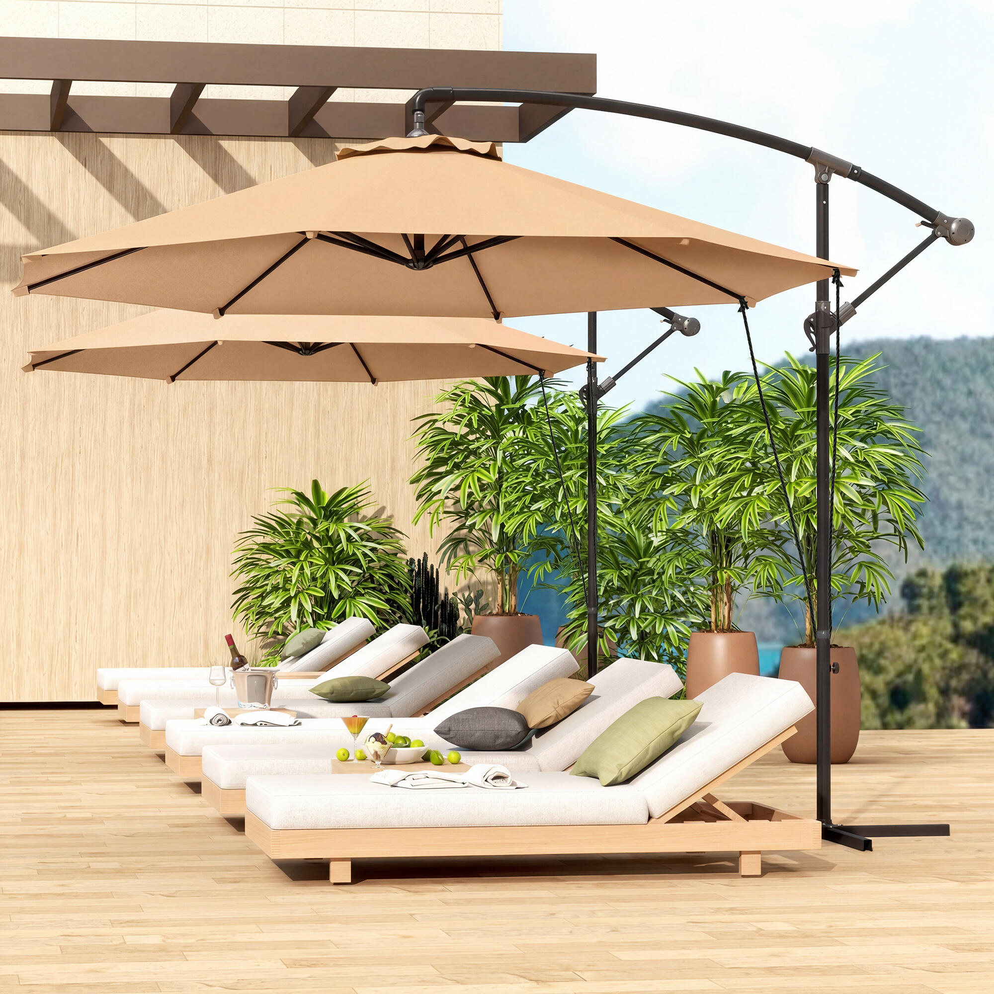 Parasol Excéntrico Outsunny 290x290x243 cm Caqui 2/8
