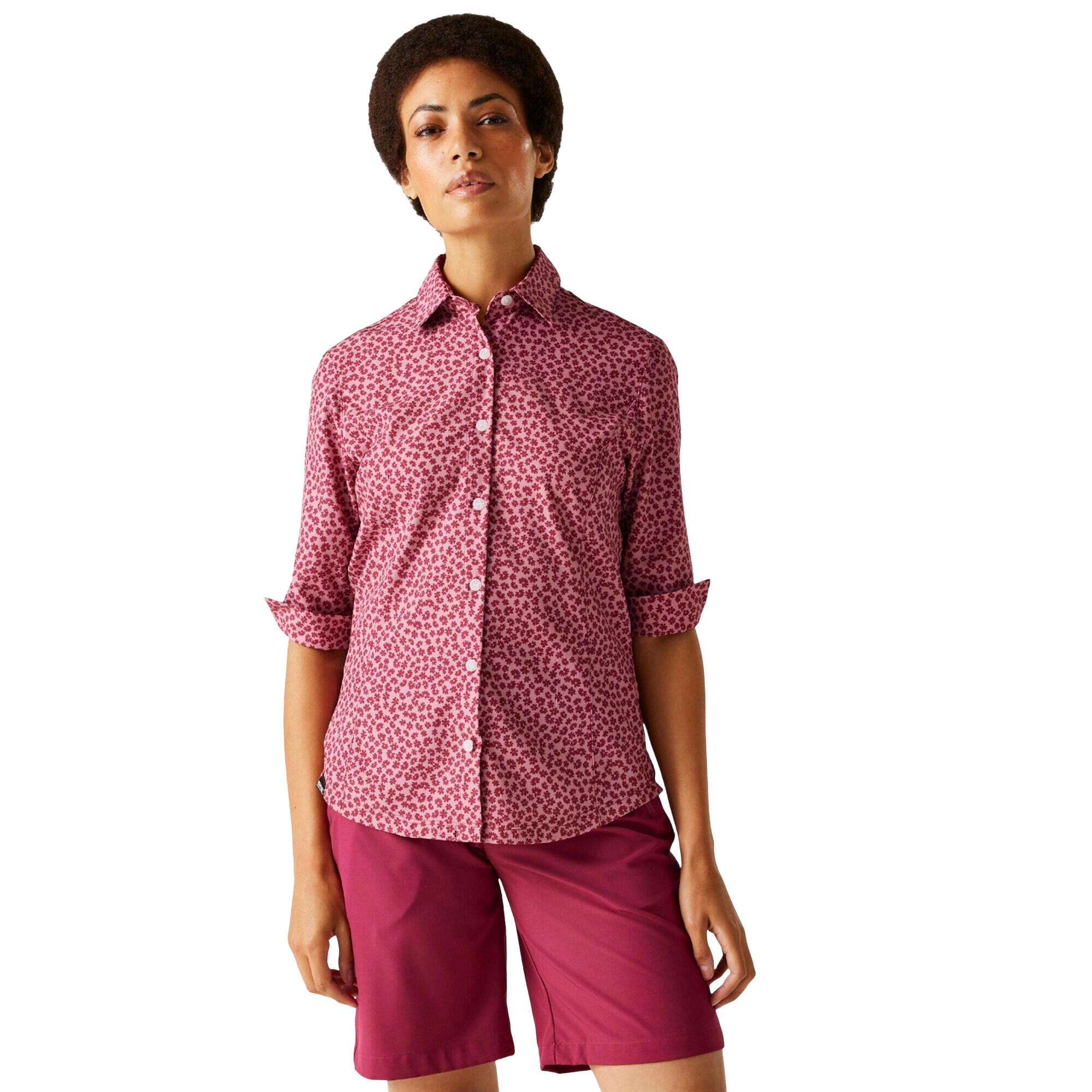 Dames Kinnis Bloemen Lichtgewicht Shirt (Lila's) 3/4