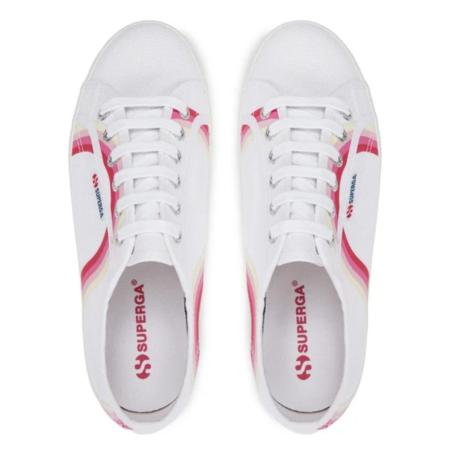 Zapatillas Superga Round Stripes para mujer, plataforma, blancas 3/4