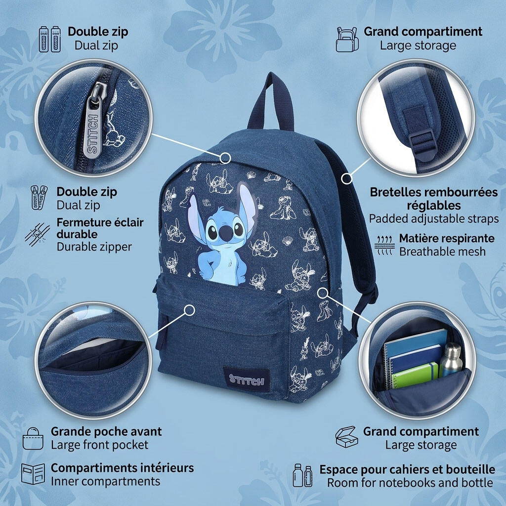 Sac à dos Stitch Disney 37 cm primaire collège fille 795-01104 4/7