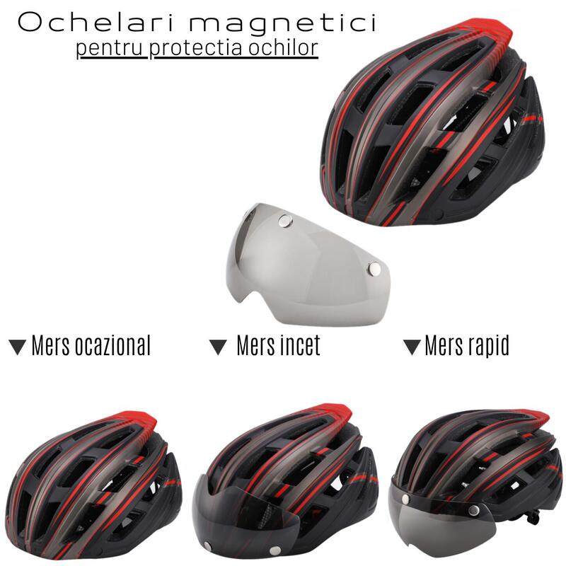 Casca protectie bicicleta, aerodinamica, viziera magnetica detasabila, stop led