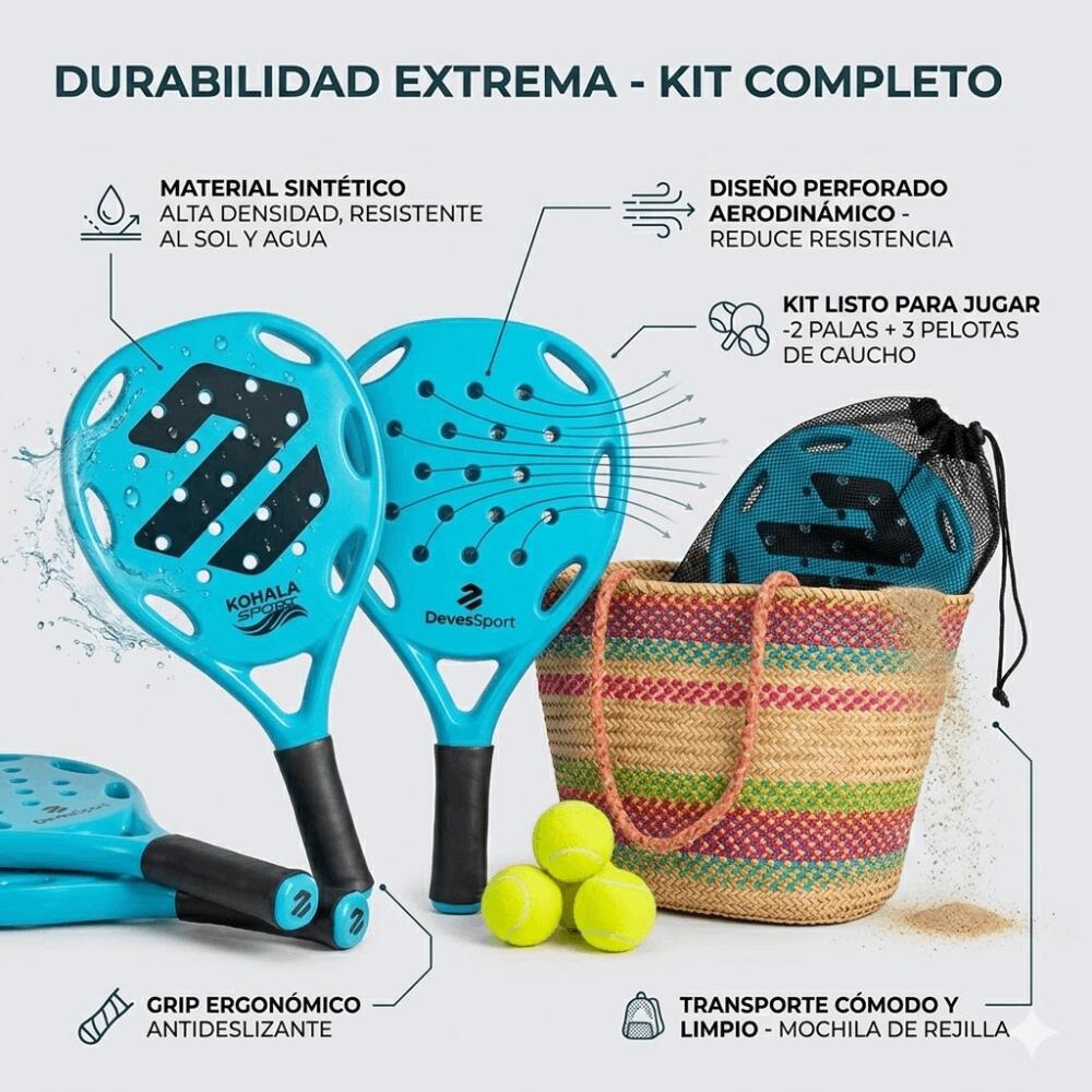 Conjunto de Raquetes de Praia - 2 Raquetes + 3 Bolas + Saco de Transporte 2/7