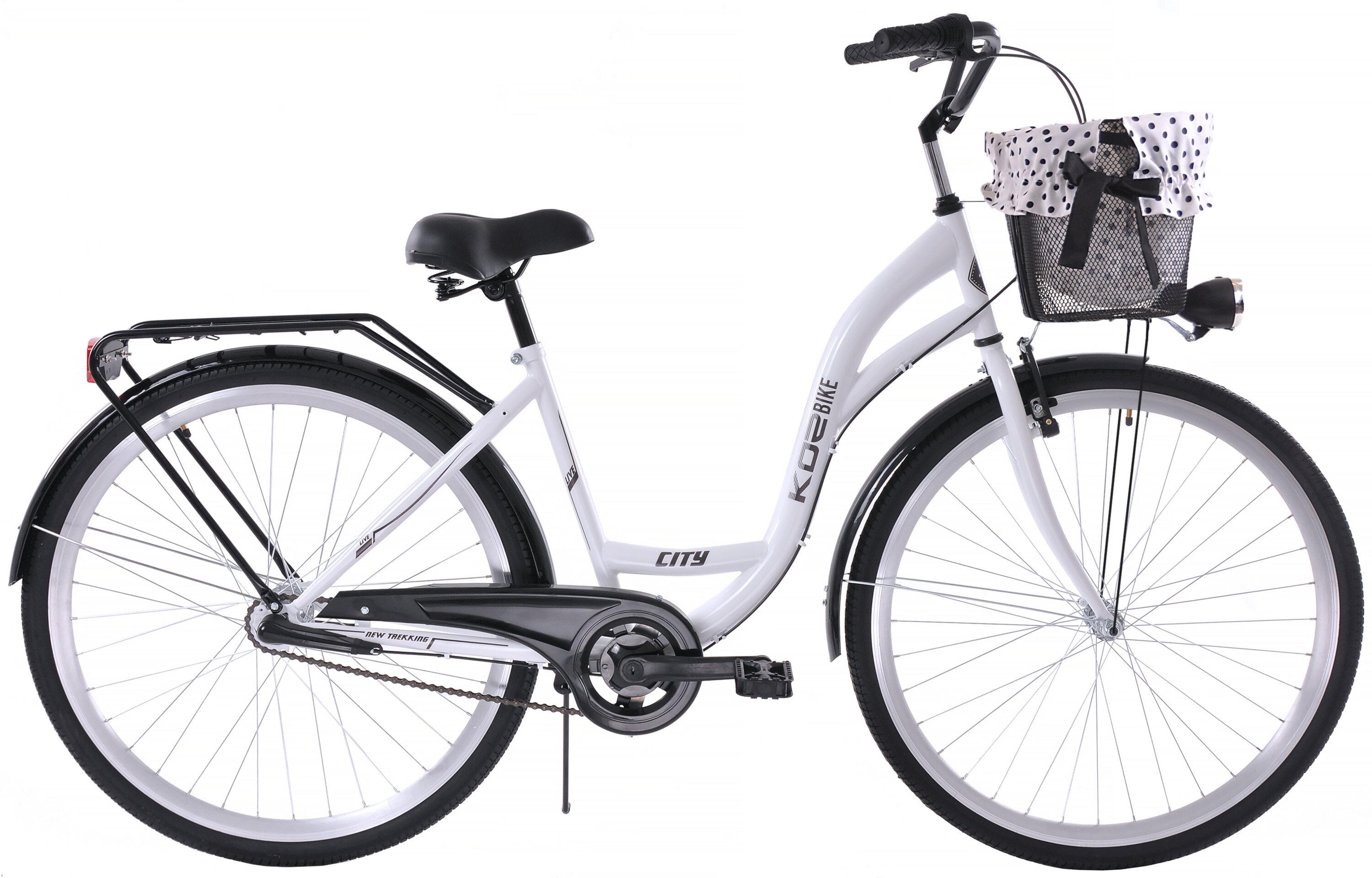 K51 Rower miejski Kozbike 28 3bieg biało-czarny + kosz z wkładką