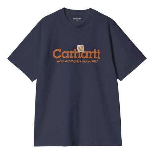 Camiseta Azul Carhartt Algodón S/S Label Script T-Shirt Blue Estilo Moderno 3/4