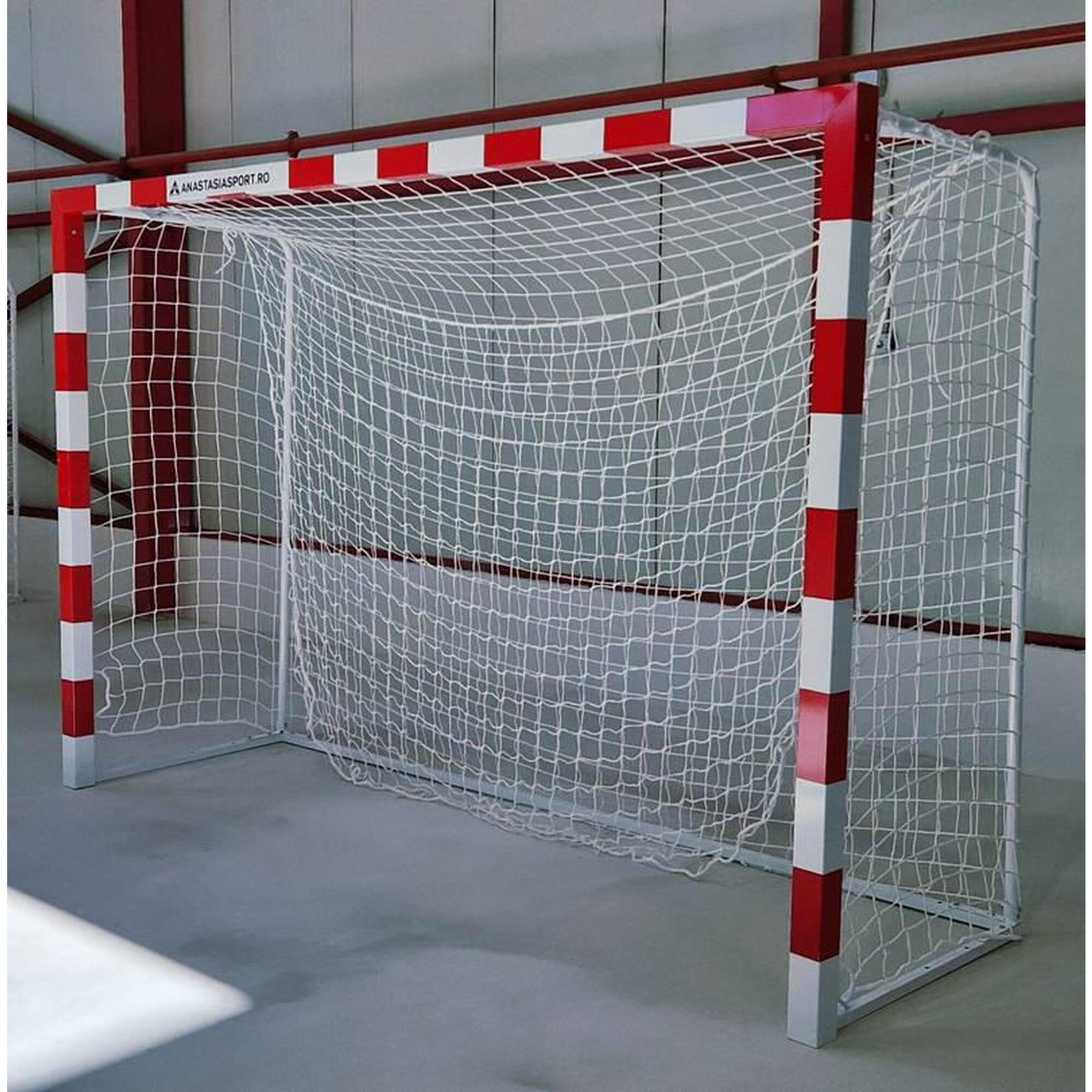 Poarta handbal 3x2 m Anastasia Sport, aluminiu, spate otel, alb cu rosu, plasa